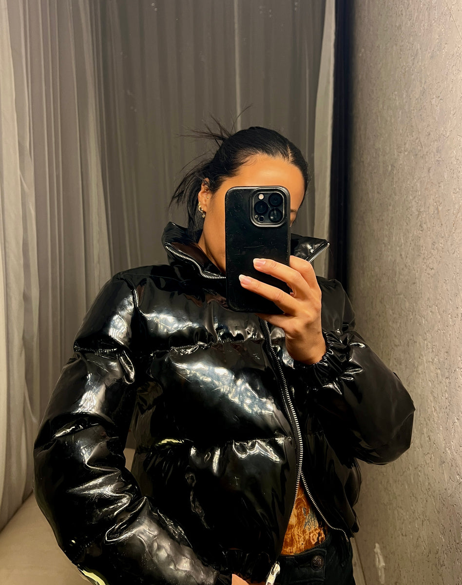 Preloved Black Shiny Bomber Jacket GrandDays