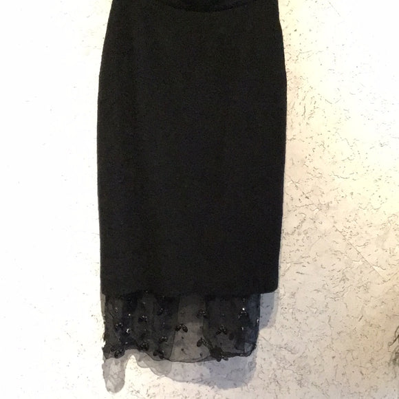 Pre-loved Mother of Pearl Black Wool Skirt w Sequin Hem AS IS