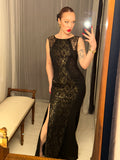 Pre-loved Lipsy London Black Gold Lace Long Dress