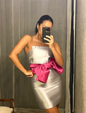 Pre-loved Silver Strapless Pink Bow Dress
