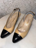 Vintage CHANEL Nude Black Classic Sling Backs