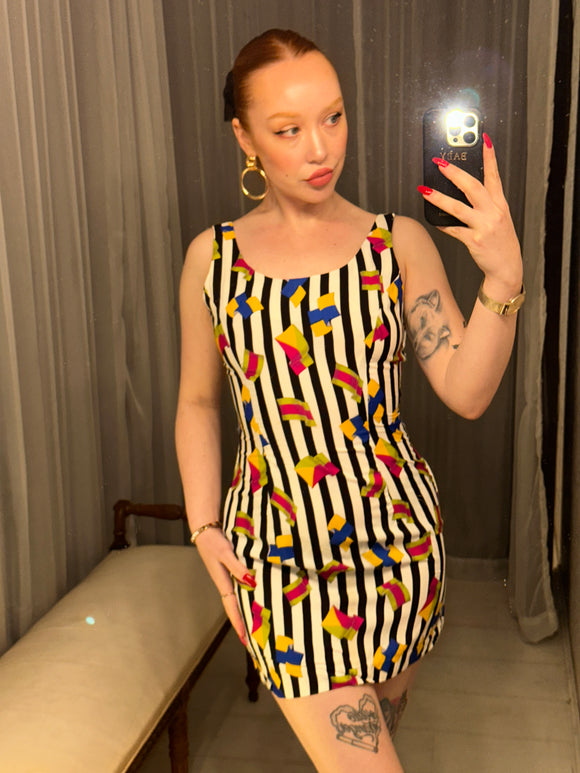 Vintage Positive Influence Flag Print Dress AS IS