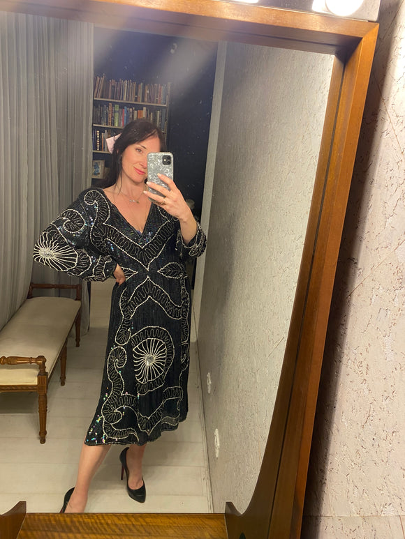Vintage Indian Beaded Sequin Silk Dress (AS IS)