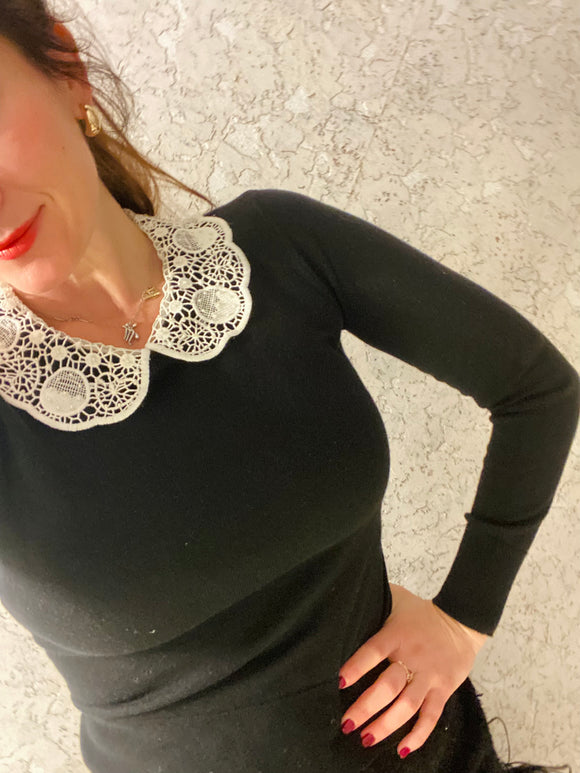 Vintage Alannah Hill Black Wool White Collar Jumper