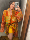 Vintage Indian Hand Made Orange Quilt jacket