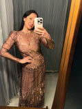 Vintage Blush Silk Orchid Lace Long Dress