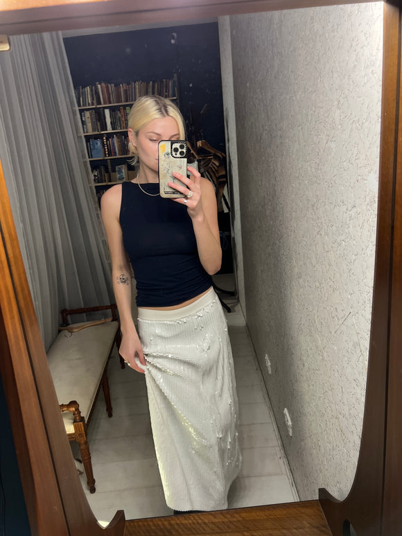 Pre-loved White Sequin Midi Skirt