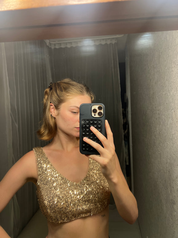 Pre-loved Gold Sequin Crop Top