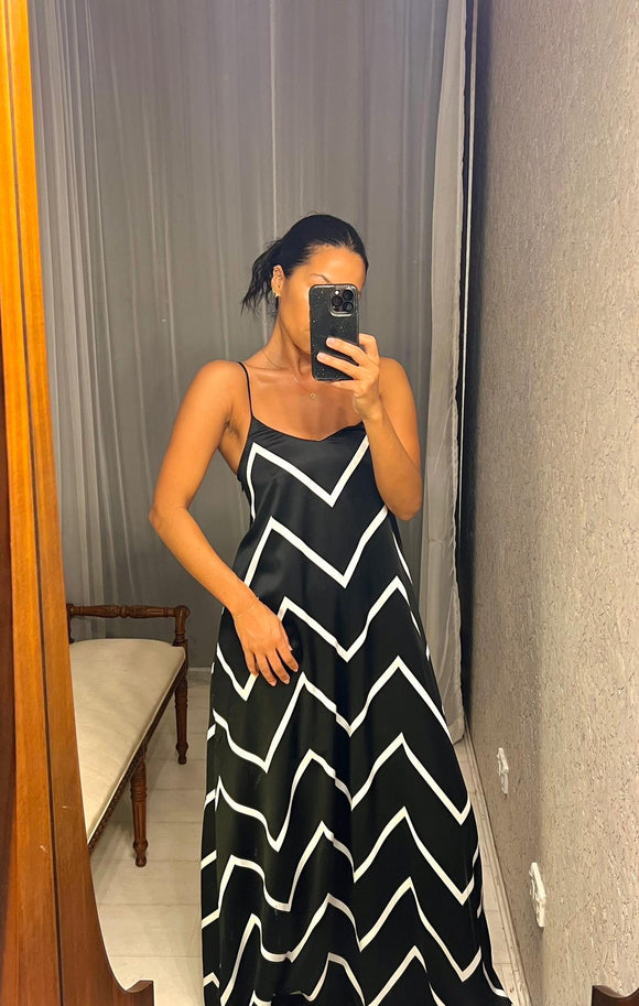 Pre-loved French Connection Black Stripe Maxi-Dress