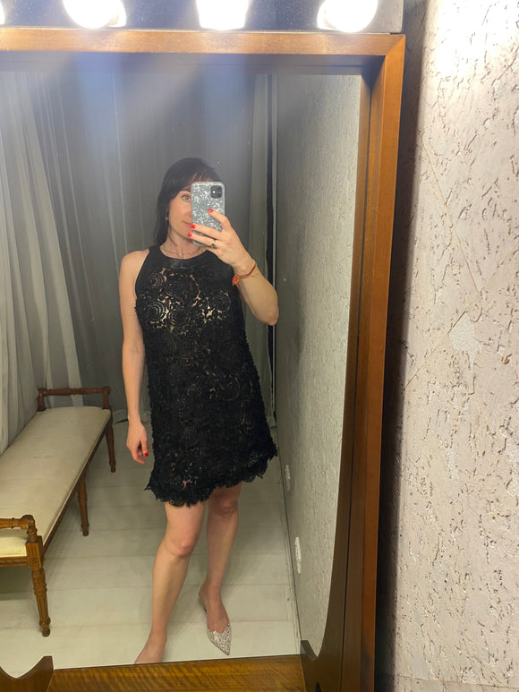 Pre-loved VIELMA Black Lace Leather Dress