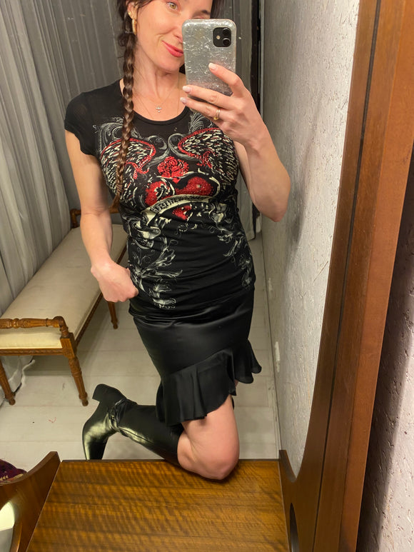 Pre-Loved Pilgrim Black Satin Skirt