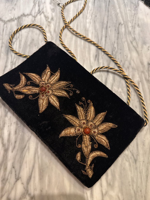 Vintage Black Velvet Embroidered Handbag