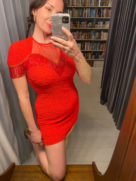 Pre-loved Ricki Renee Red Dress w Bead Fringe Detail