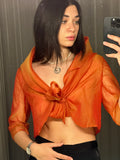 Vintage Orange Organza Tie-Up Top