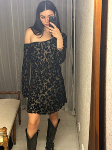 Black Silk Velvet Skater Dress