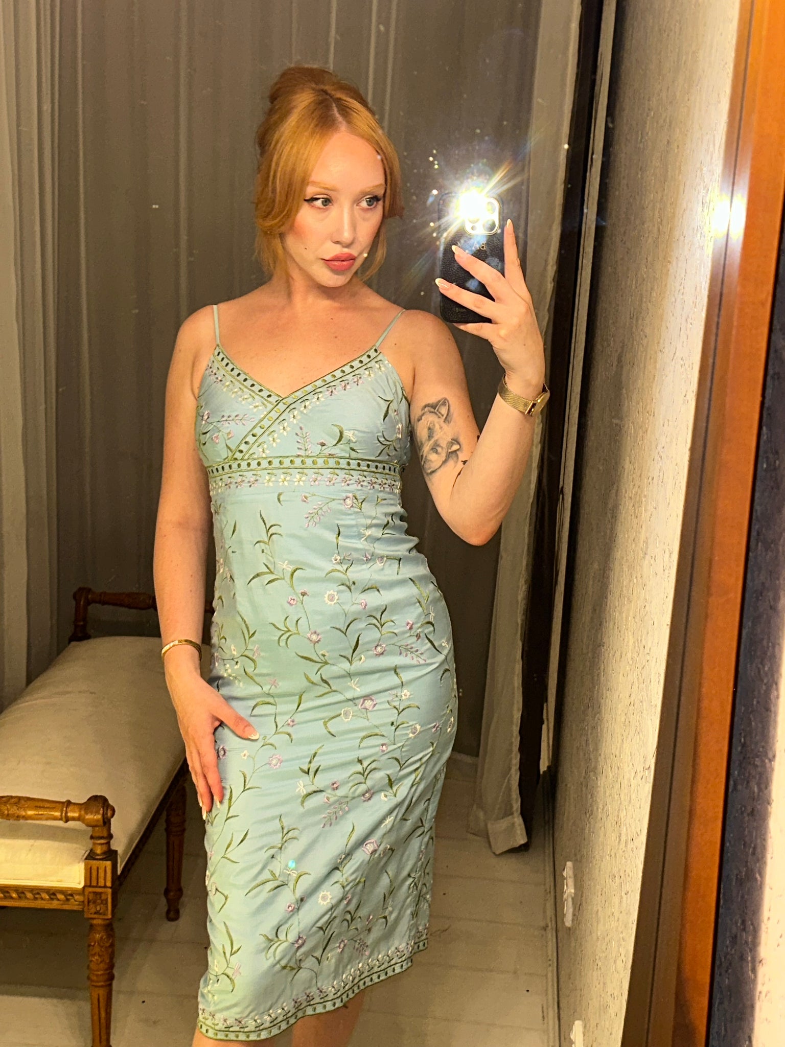 Vintage Esprit Blue Silk Embroidered Dress GrandDays Vintage Esprit Blue Silk Embroidered Dress GrandDays