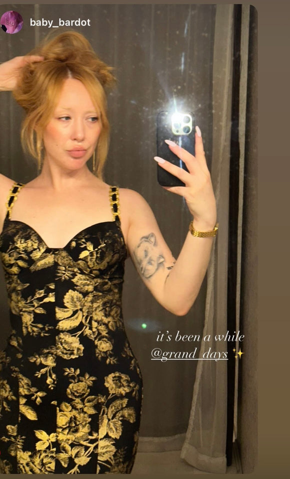 Vintage 90s Gerry Shaw Black Gold Rose Dress