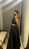 Pre-loved Black Cowl-Neck Slinky Crop Top