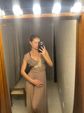 Pre-loved Rose Ruby Taupe Silk Maxi-Dress AS IS