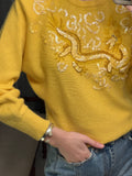 Vintage Yellow Sequin Dragon Knit Jumper