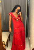 Pre-loved Red Gold Sequin Trim Maxi-Dress