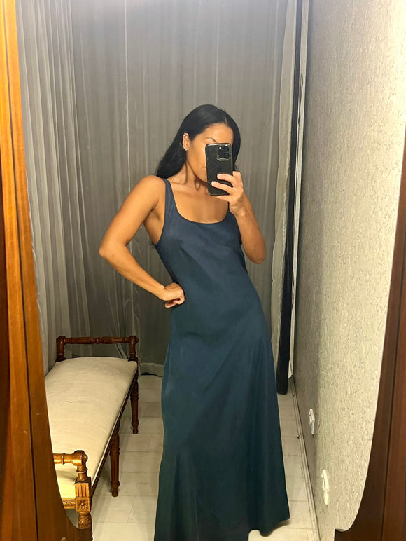 Pre-loved Assembly Label Blue Linen Bias Dress