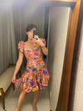 Handmade Red Floral Ruffle Dress