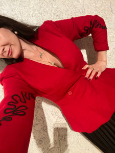 Vintage Red Wool Jacket w Black Brocade
