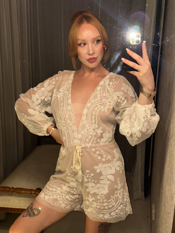 Pre-loved White Lace Sequin Playsuit
