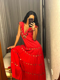 Pre-loved Red Gold Sequin Trim Maxi-Dress