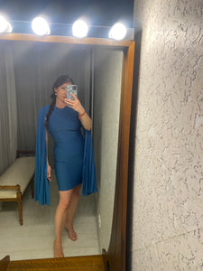 Pre-loved Blue Bodycon Dress with Cape Sleeves