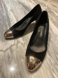 Pre-loved CHANEL Silver CC Black Suede Heels
