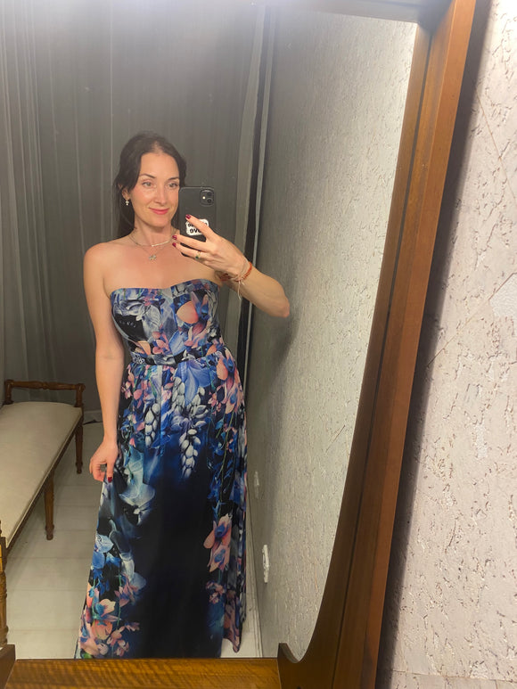 Pre-loved Wayne Cooper Strapless Blue Floral Dress