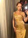 Vintage Gold Satin Cocktail Dress w Gold Bead