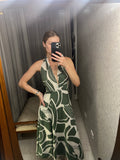 Pre-loved Green Cream Print Halter Dress