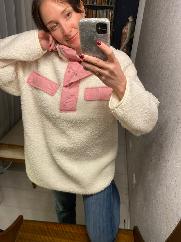 Pre-loved Cream Pink Trim Sherpa Jacket