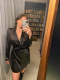 Pre-loved Black Satin Wrap Dress