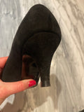 Pre-loved CHANEL Silver CC Black Suede Heels