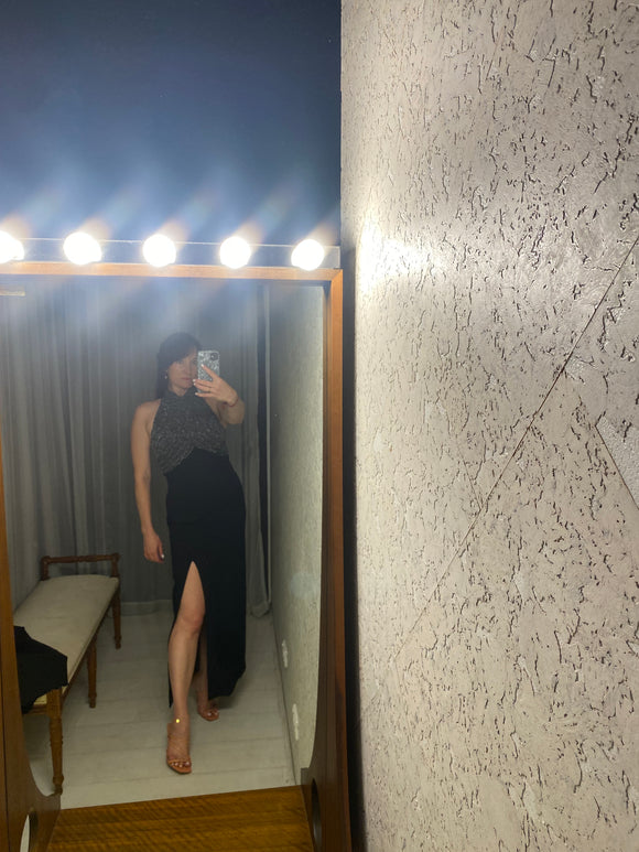 Vintage Mr K Black Dress Silver Detail