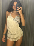 Pre-loved White Fringed Playsuit