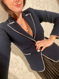 Pre-loved Elegant Navy Jacket w White Piping