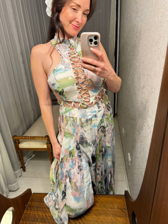 Pre-loved agatha Lace Up Print Maxi-Dress