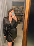 Pre-loved Black Satin Wrap Dress