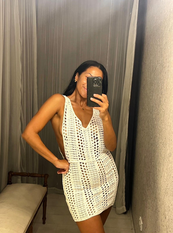 Pre-loved White Crochet Mini Dress