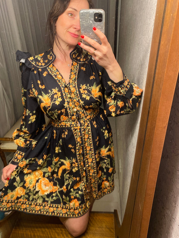 Pre-loved Black Floral Bird Dress