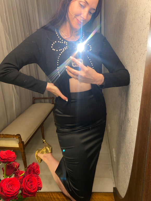 Pre-loved Billion Dollar Babes Black Satin Skirt