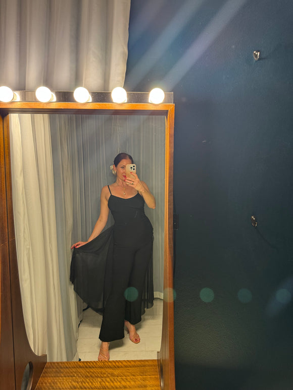 Pre-loved MR K Black Jumpsuit w Sheer Skirt
