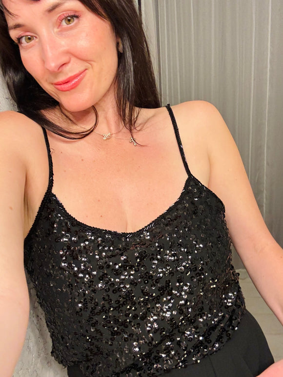 Pre-loved Black Sequin Bodice Jumpsuit