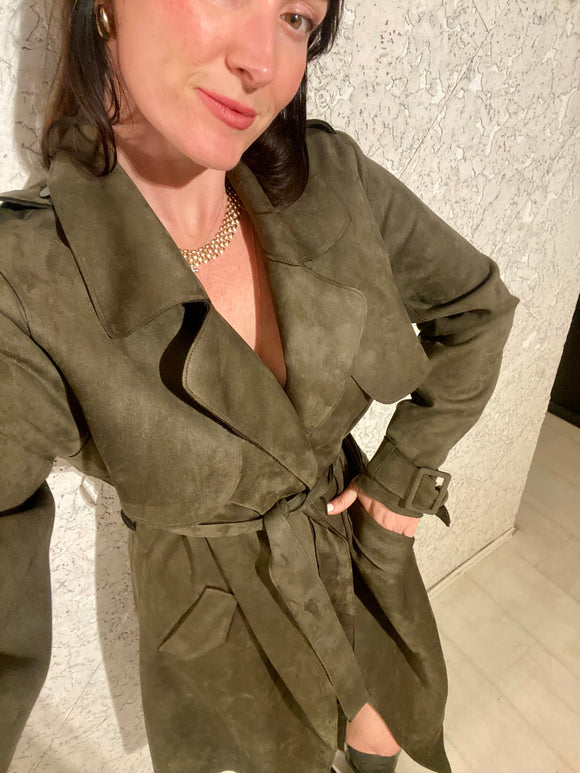 Pre-loved Decjuba Khaki Suede Feel Trench