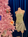 Sage Green Satin Sequin Strapless Mini Dress